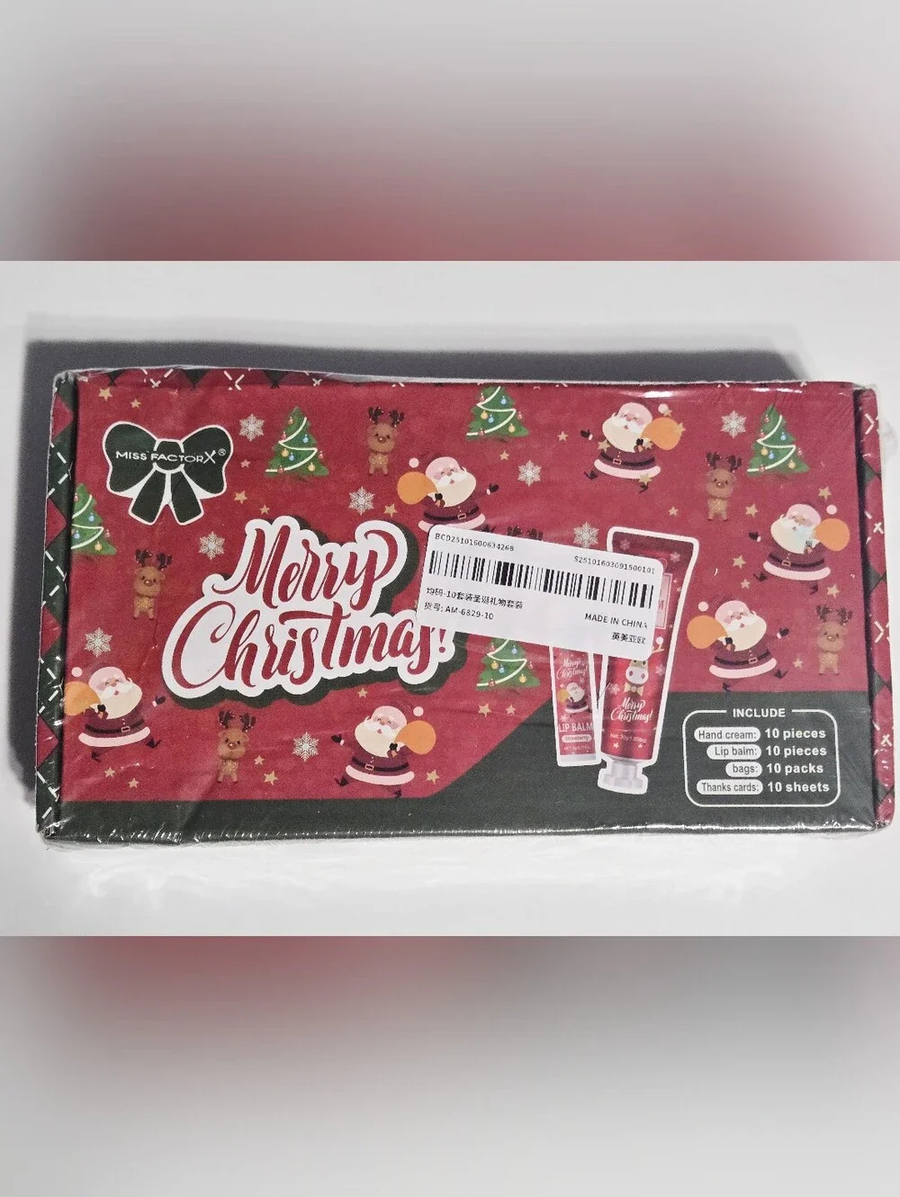 Miss FactorX Christmas Gift Set 10 Hand Creams + 10 Strawberry Lip Balms & Gift